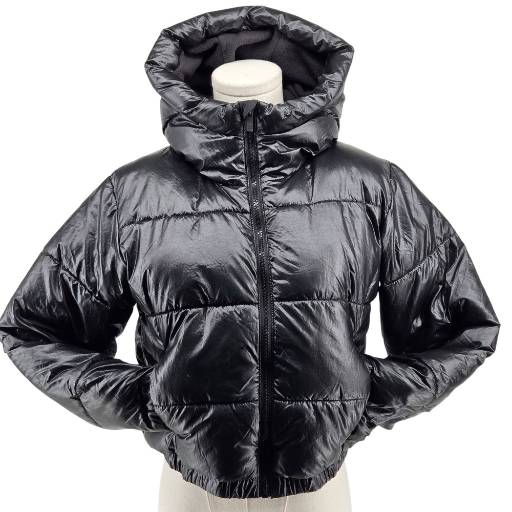 All In Motion Jacket Girls L (10/12)Black Puffer Hooded Insulated Lined Full Zip